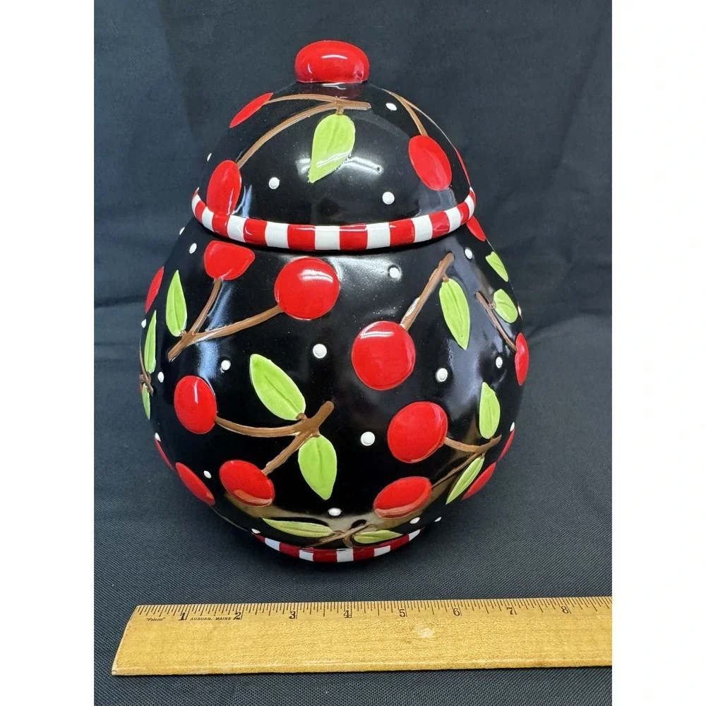 Sakura Mary Engelbreit Cherries Large Cookie Jar Canister Approx 9
